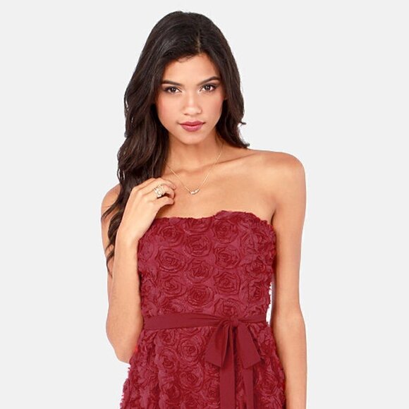 NWT Romy Rose Strapless Wine Red Mini Dress - Picture 1 of 6